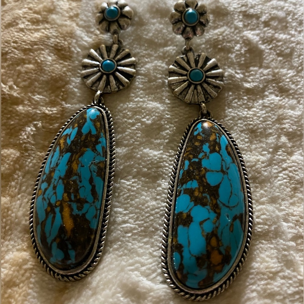Turquoise and Silver like  Dangle Earrings